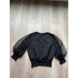 Gracia Black Tulle 3/4 Puff Sleeve Top, Women's size Small  Lace